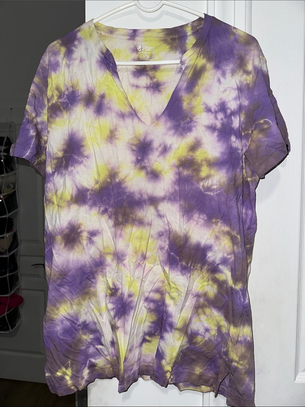 Victoria Secret Pink Tie-Dye V-Neck Women’s Top in Purple, Yellow & White